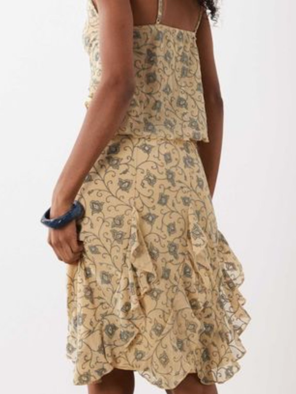 Motel Luisa Flocked Ruffled Midi Skirt in Winding Ivy Pale Yellow NWT Size S - Picture 5 of 7